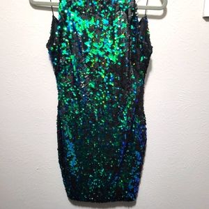 Blue and green sequin dress